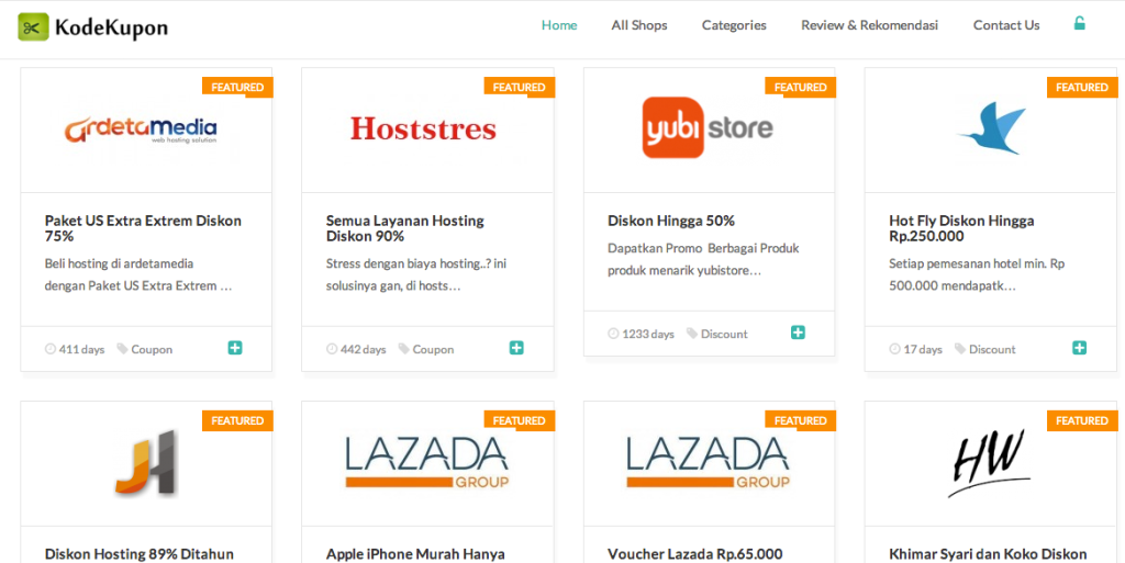 KodeKupon.com yang juga menyediakan variasi jenis kupon toko online di Indonesia